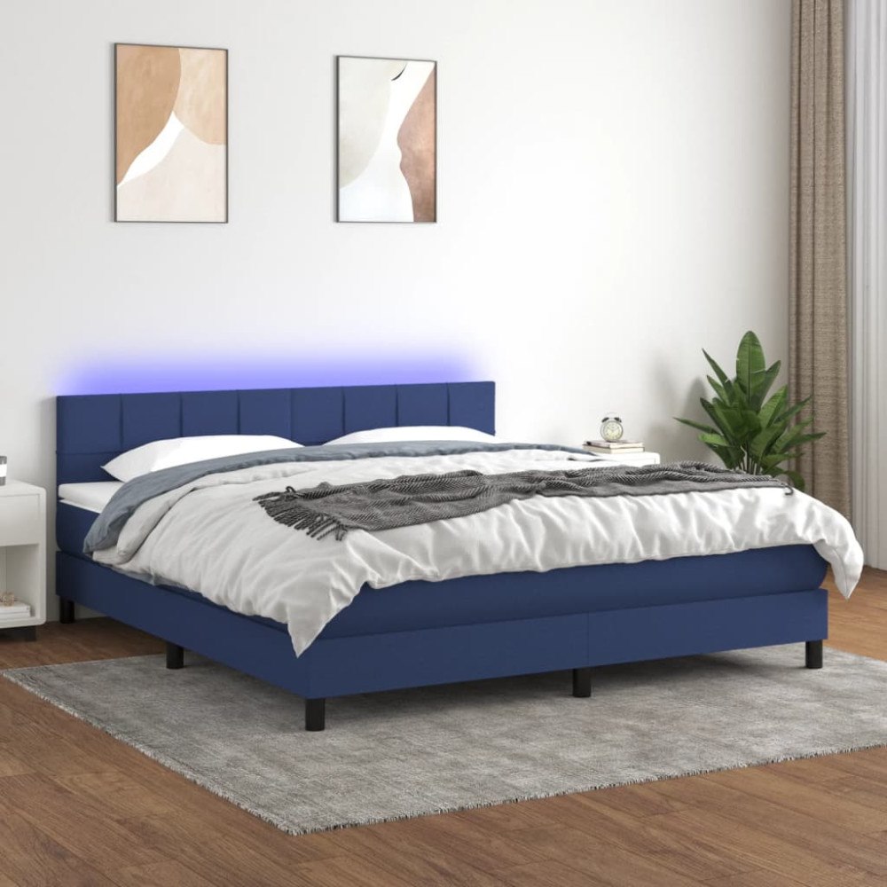 vidaXL Ramsäng med madrass & LED blå 180x200 cm tyg