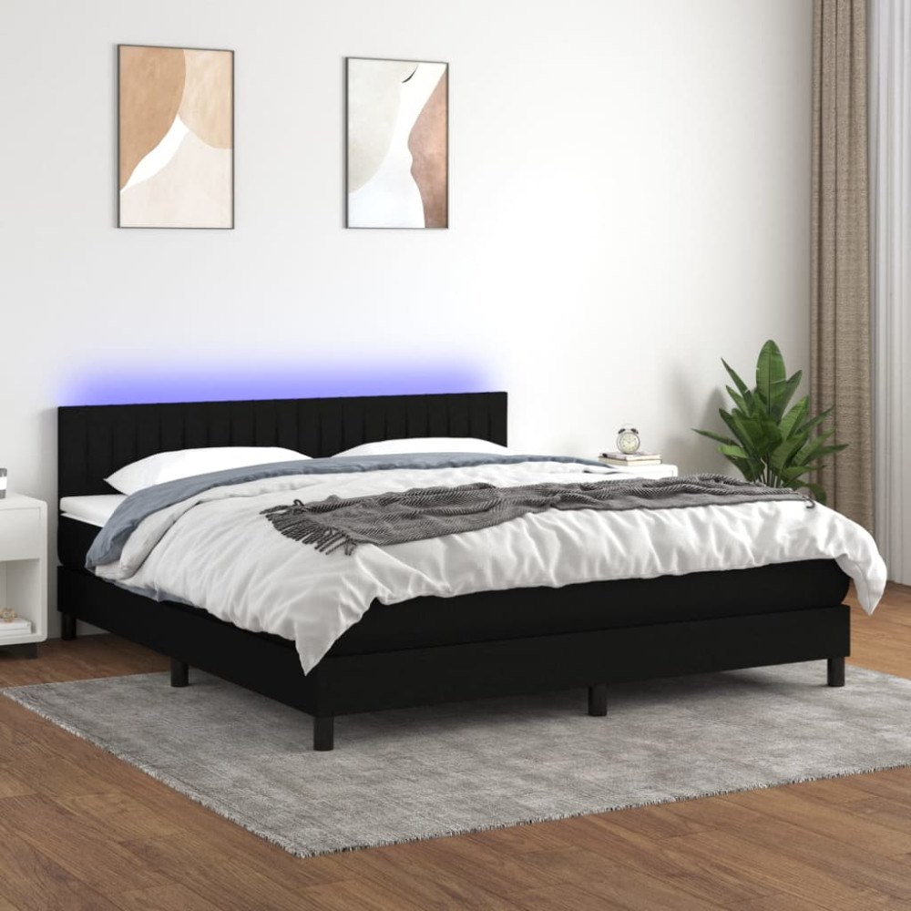 vidaXL Ramsäng med madrass & LED svart 180x200 cm tyg
