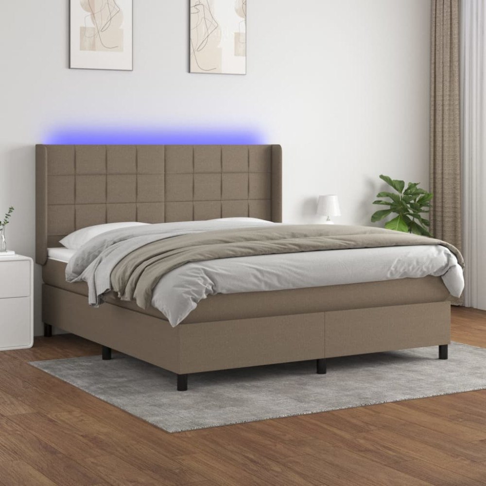 vidaXL Ramsäng med madrass & LED taupe 180x200 cm tyg