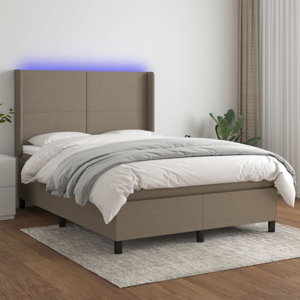 vidaXL Ramsäng med madrass & LED taupe 140x200 cm tyg