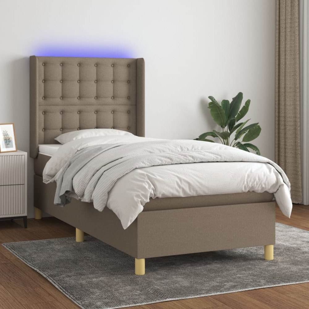 vidaXL Ramsäng med madrass & LED taupe 100x200 cm tyg