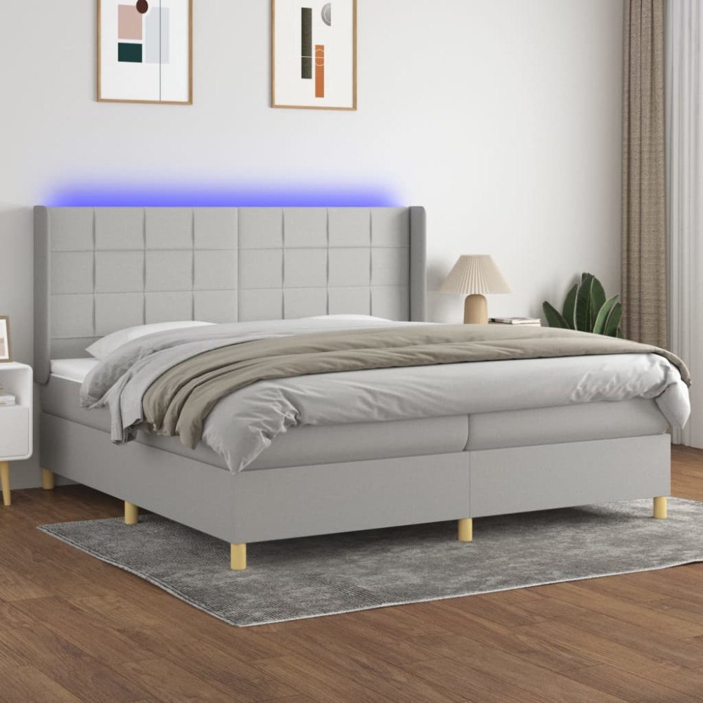 vidaXL Ramsäng med madrass & LED ljusgrå 200x200 cm tyg