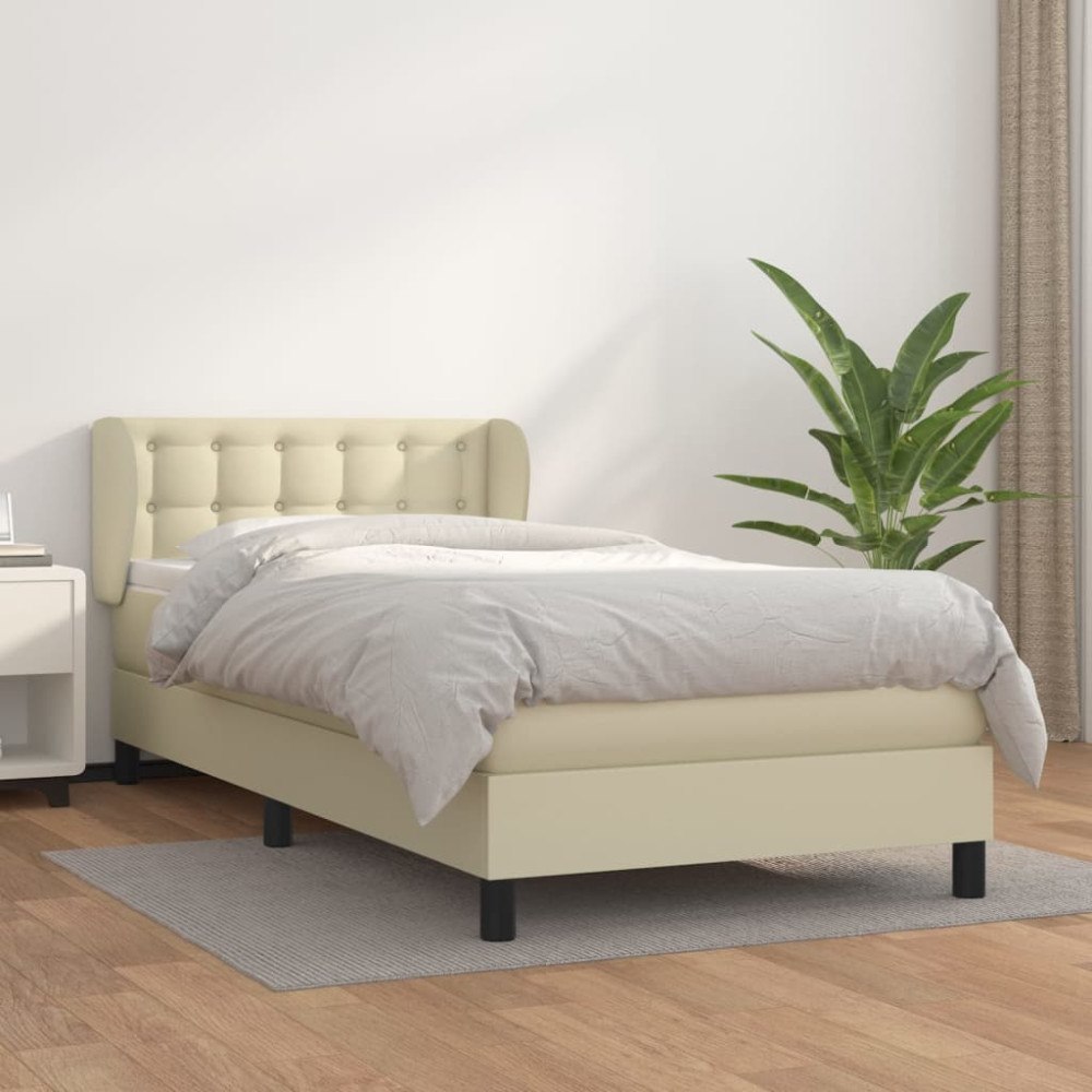 vidaXL Ramsäng med madrass gräddvit 90x190cm konstläder