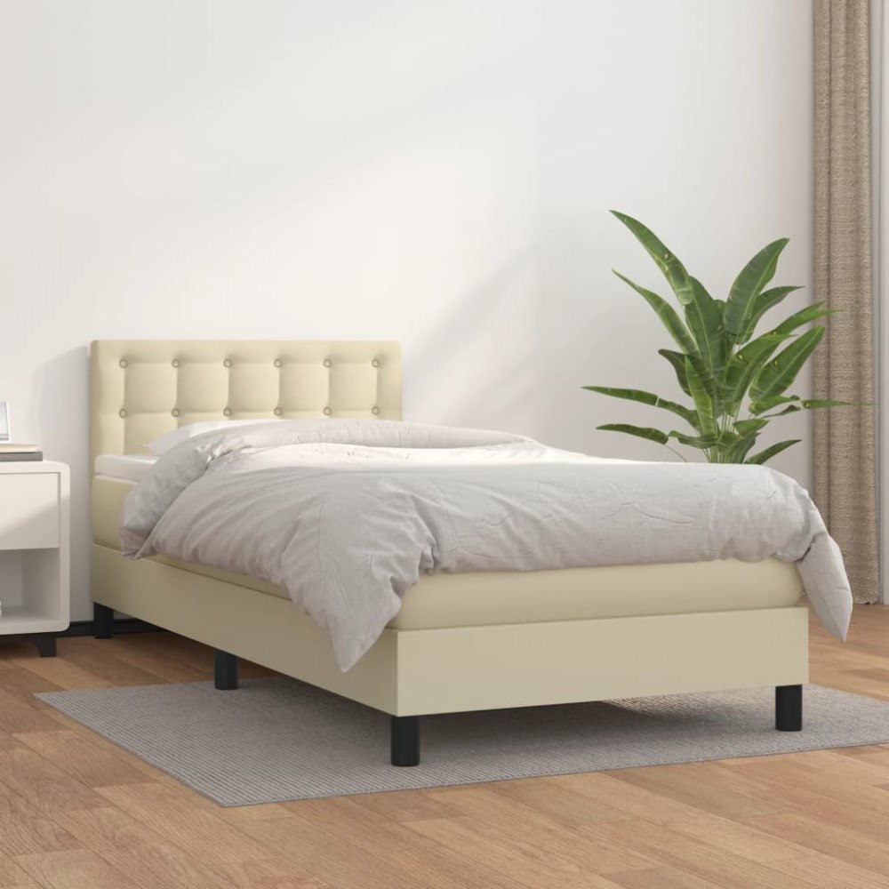 vidaXL Ramsäng med madrass gräddvit 90x190cm konstläder