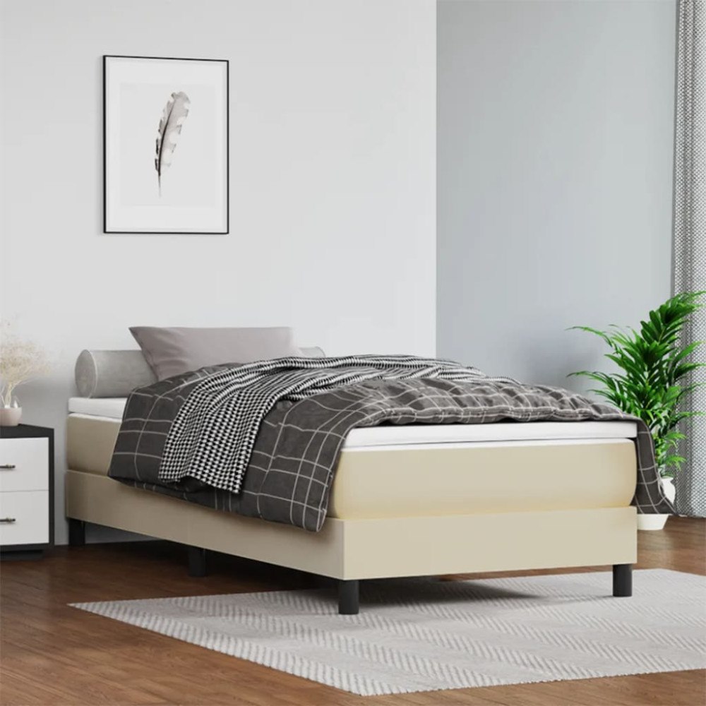 vidaXL Ramsäng med madrass gräddvit 90x190cm konstläder