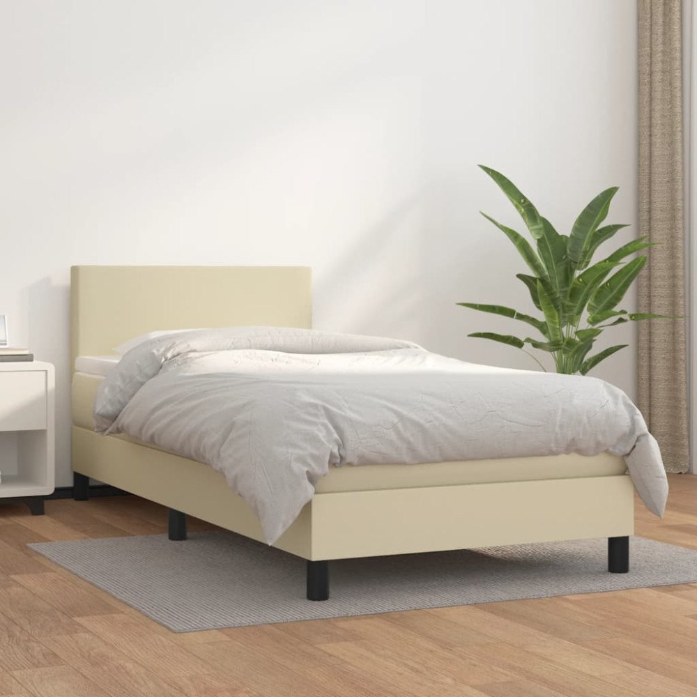vidaXL Ramsäng med bäddmadrass gräddvit 100x200 cm konstläder