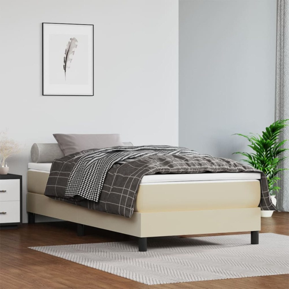 vidaXL Ramsäng med bäddmadrass gräddvit 100x200 cm konstläder