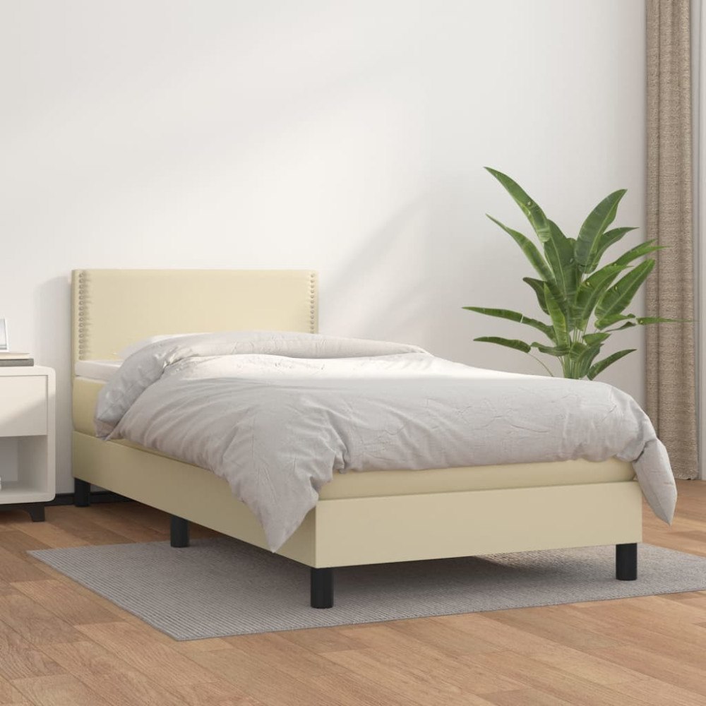 vidaXL Ramsäng med bäddmadrass gräddvit 100x200 cm konstläder