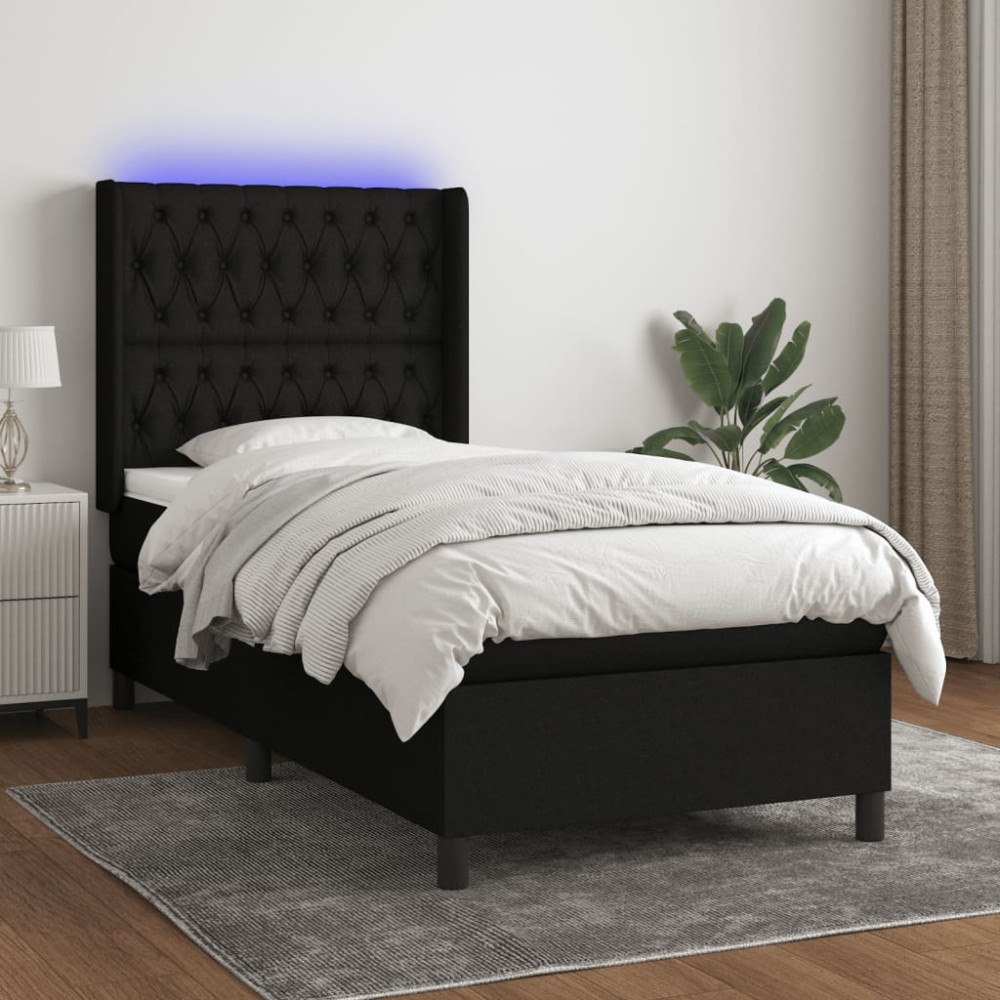 vidaXL Ramsäng med madrass & LED svart 90x190 cm tyg