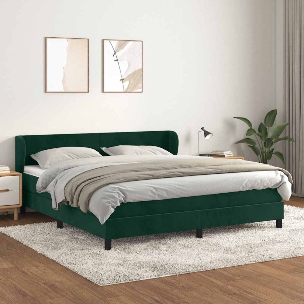 vidaXL Ramsäng med madrass mörkgrön 160x200 cm sammet