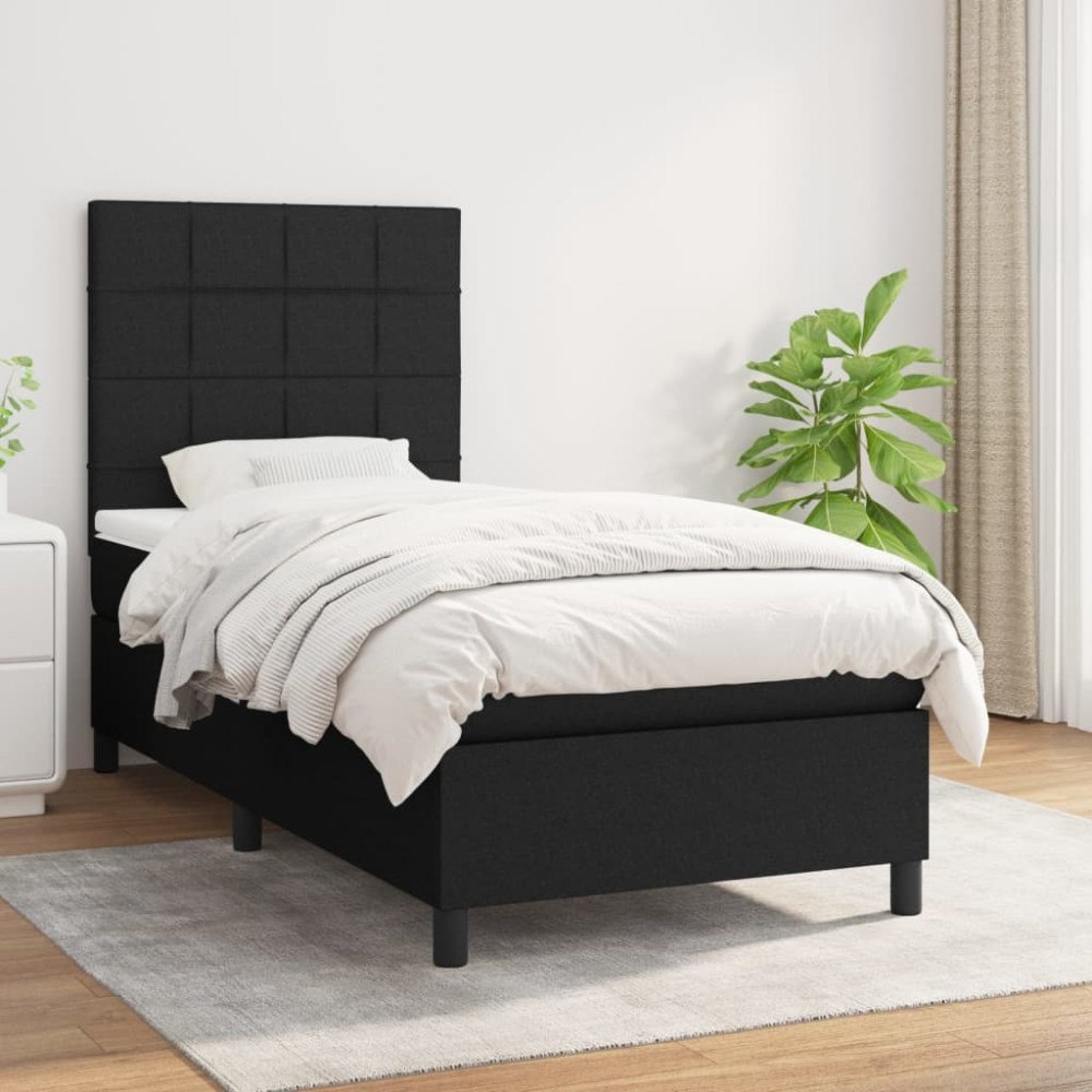 vidaXL Ramsäng med madrass svart 90x190 cm tyg