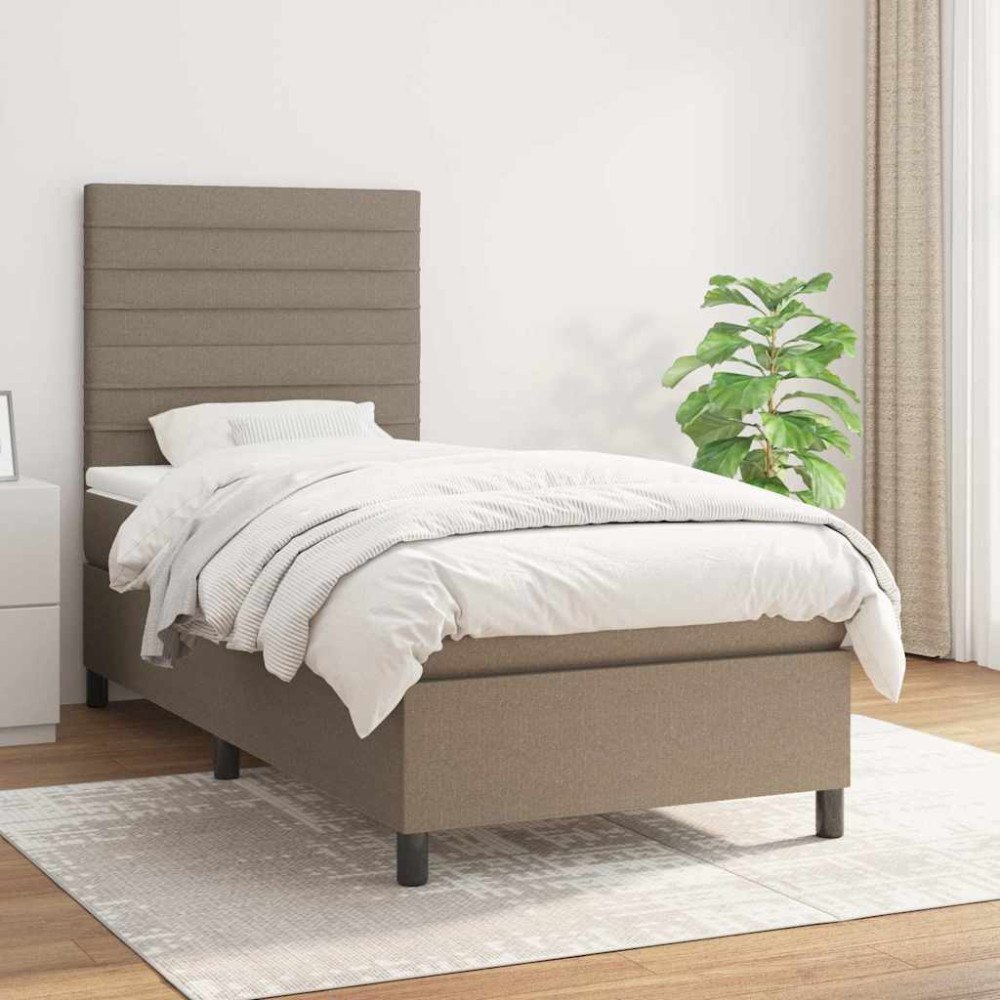 vidaXL Ramsäng med madrass taupe 90x190 cm tyg