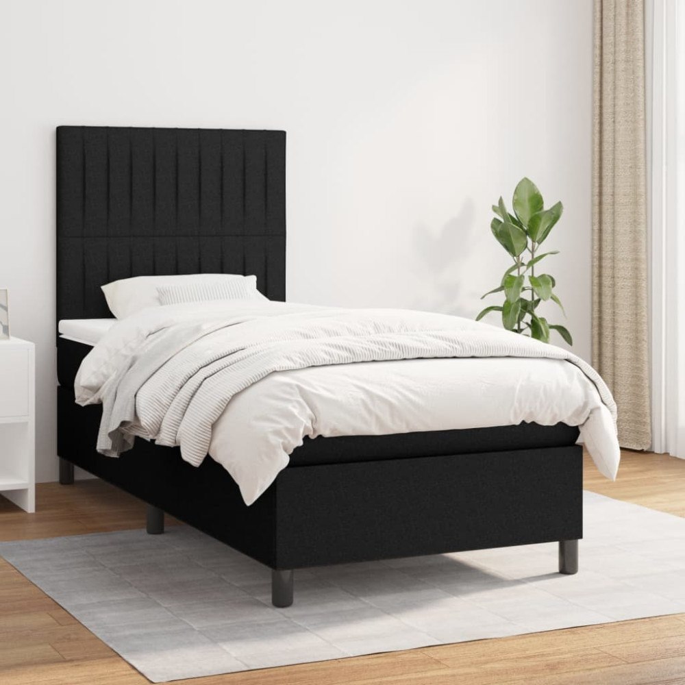 vidaXL Ramsäng med madrass svart 90x190 cm tyg