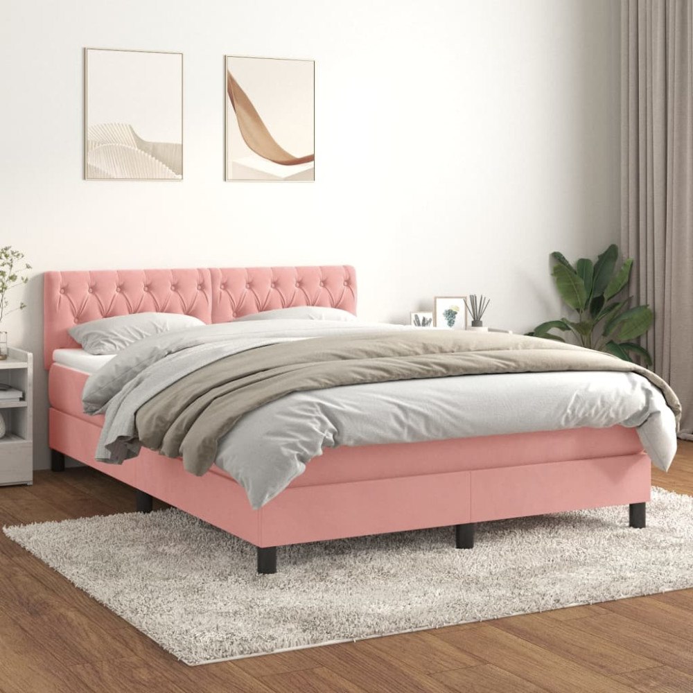 vidaXL Ramsäng med madrass rosa 140x200 cm sammet