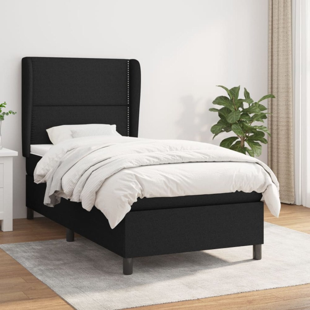 vidaXL Ramsäng med madrass svart 90x190 cm tyg