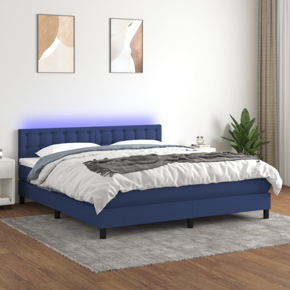 vidaXL Ramsäng med madrass & LED blå 180x200 cm tyg