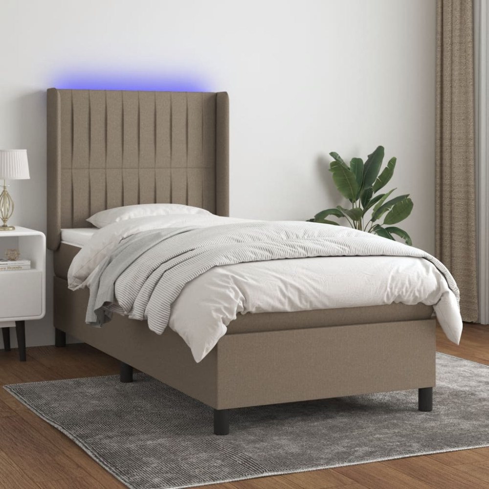 vidaXL Ramsäng med madrass & LED taupe 90x190 cm tyg
