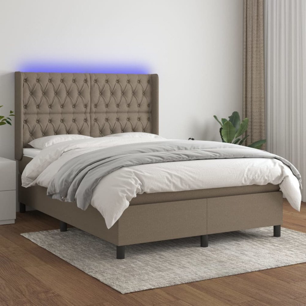 vidaXL Ramsäng med madrass & LED taupe 140x200 cm tyg