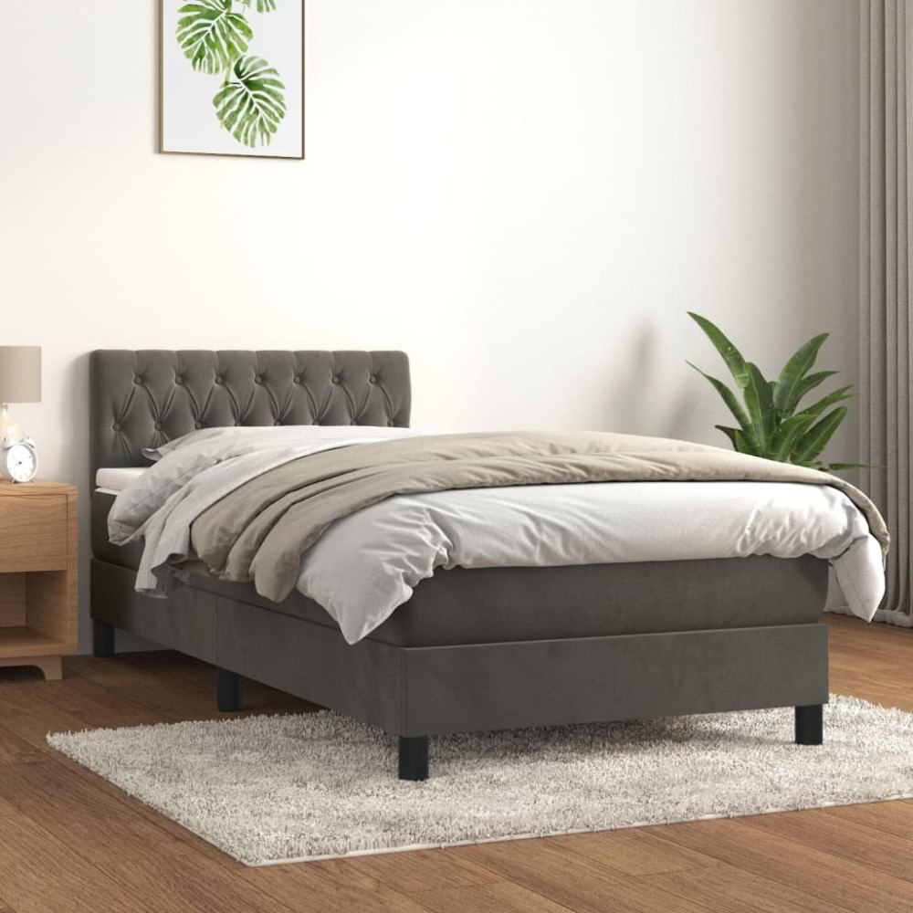 vidaXL Ramsäng med madrass mörkgrå 100x200 cm sammet