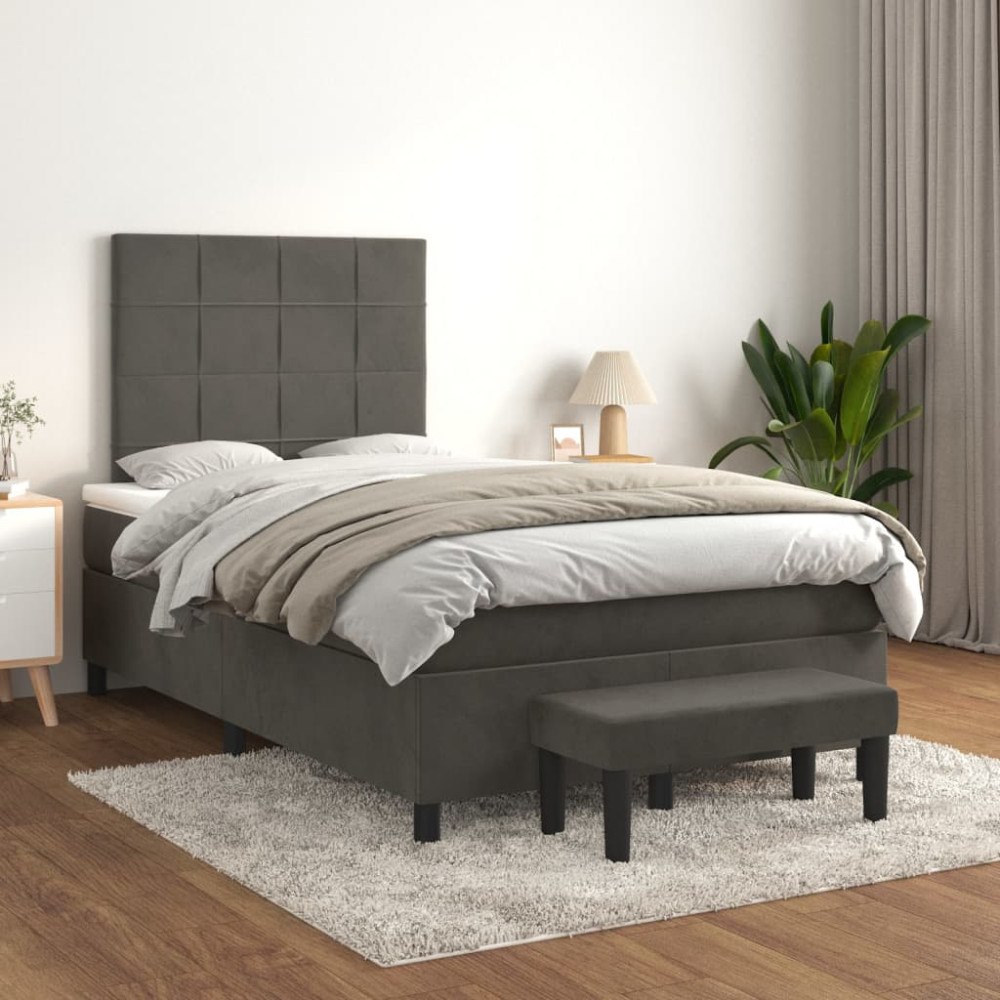 vidaXL Ramsäng med madrass mörkgrå 120x200 cm sammet