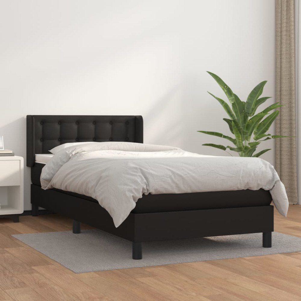vidaXL Ramsäng med madrass svart 90x190 cm konstläder
