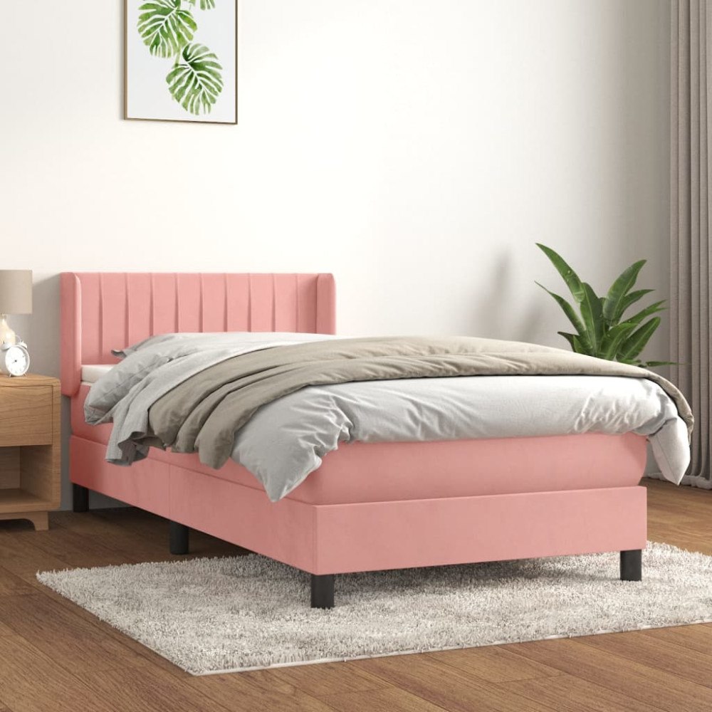 vidaXL Ramsäng med madrass rosa 90x200 cm sammet