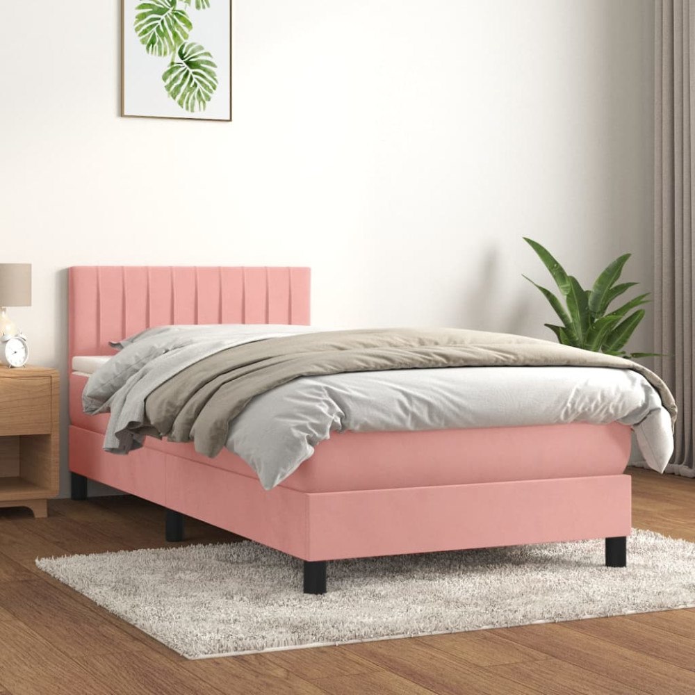 vidaXL Ramsäng med madrass rosa 90x200 cm sammet