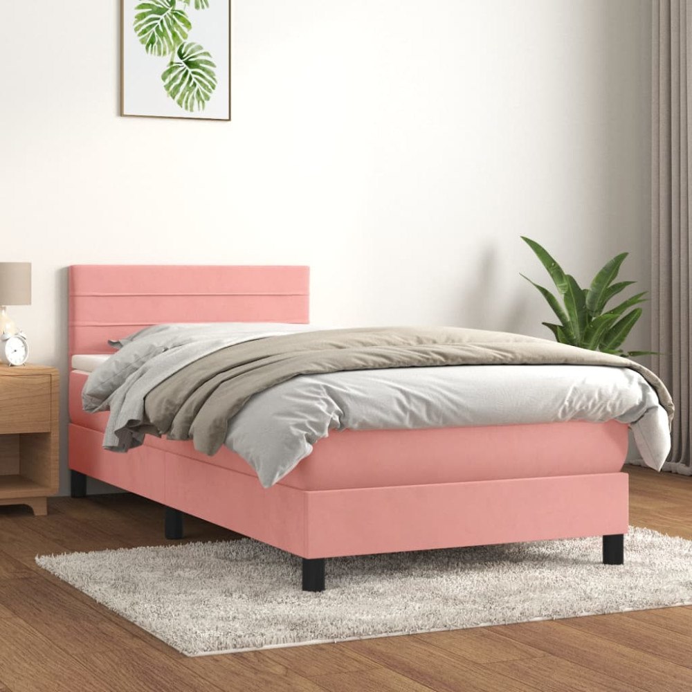 vidaXL Ramsäng med madrass rosa 90x200 cm sammet