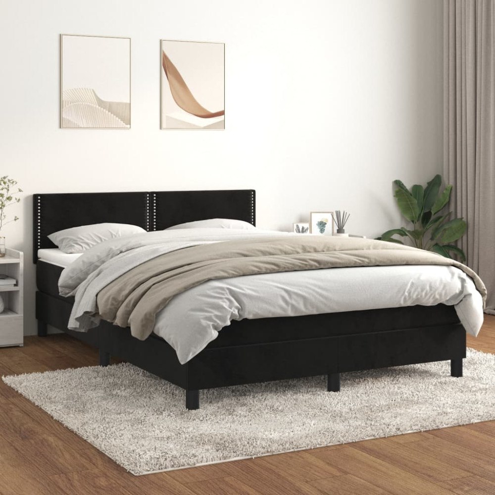 vidaXL Ramsäng med madrass svart 140x200 cm sammet