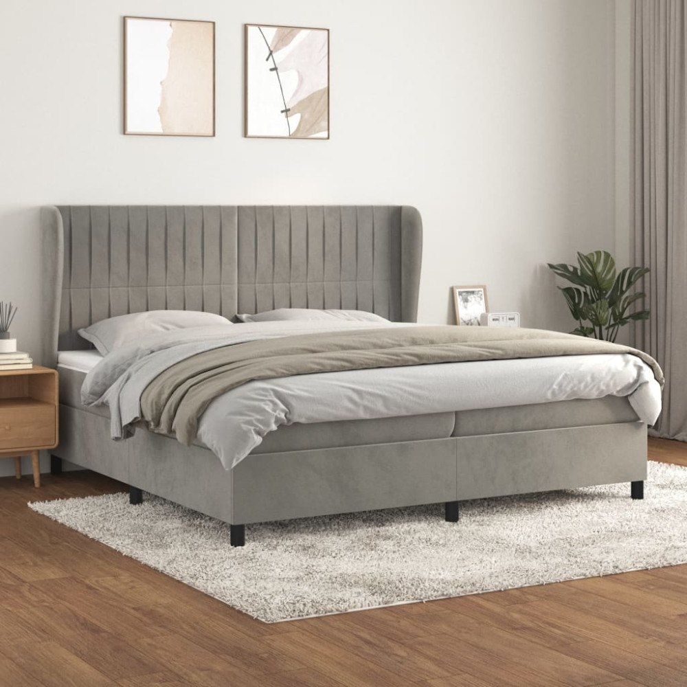 vidaXL Ramsäng med madrass ljusgrå 200x200 cm sammet