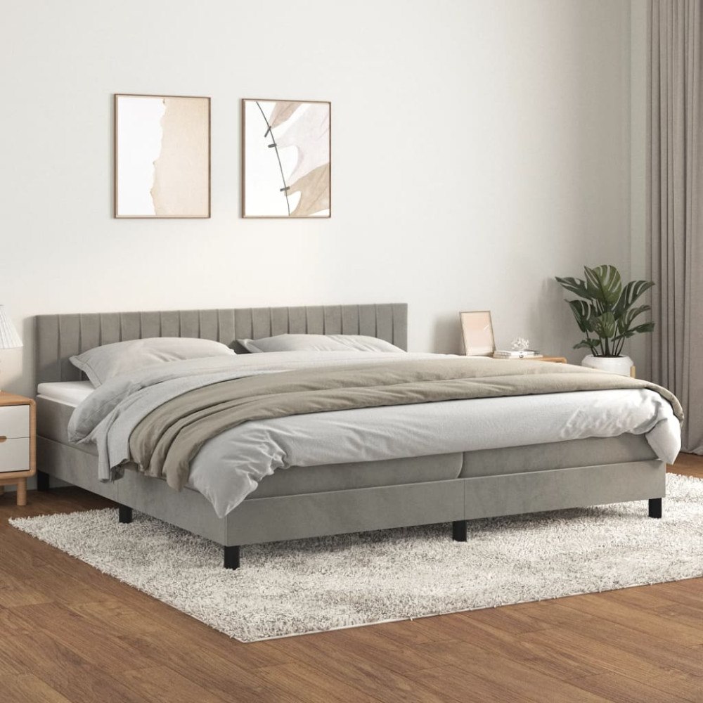 vidaXL Ramsäng med madrass ljusgrå 200x200 cm sammet