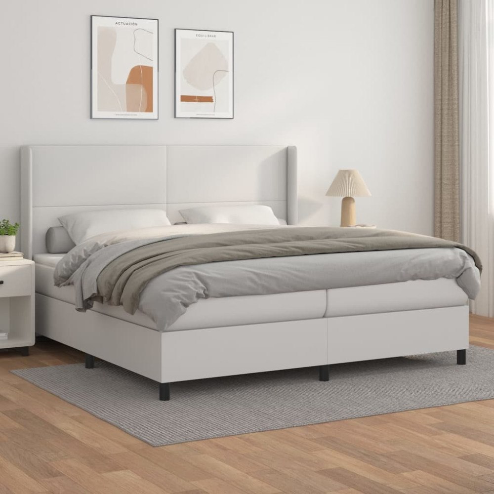 vidaXL Ramsäng med madrass vit 200x200 cm konstläder