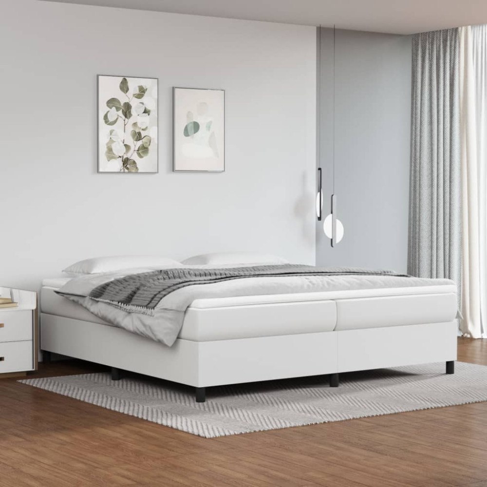 vidaXL Ramsäng med madrass vit 200x200 cm konstläder