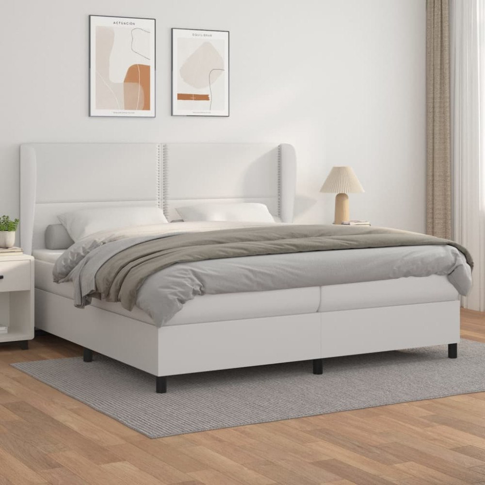 vidaXL Ramsäng med madrass vit 200x200 cm konstläder