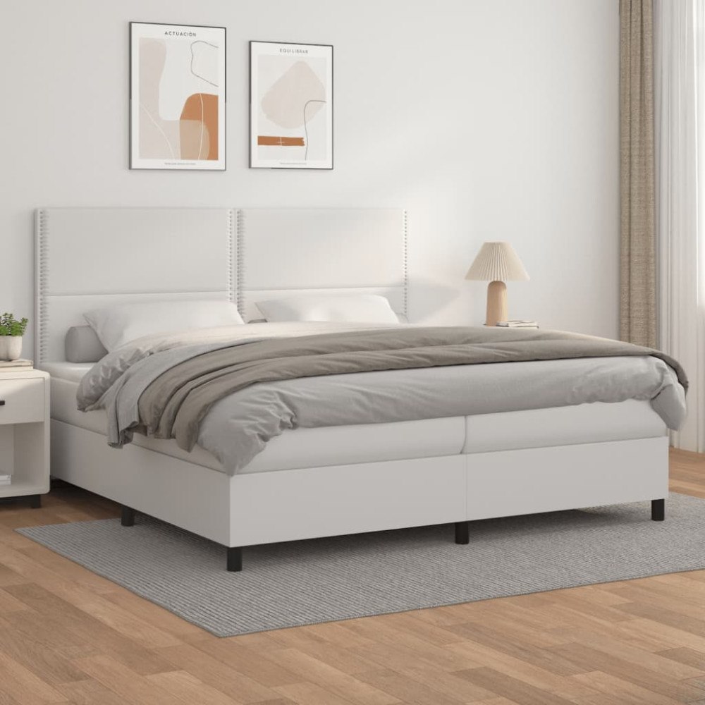 vidaXL Ramsäng med madrass vit 200x200 cm konstläder
