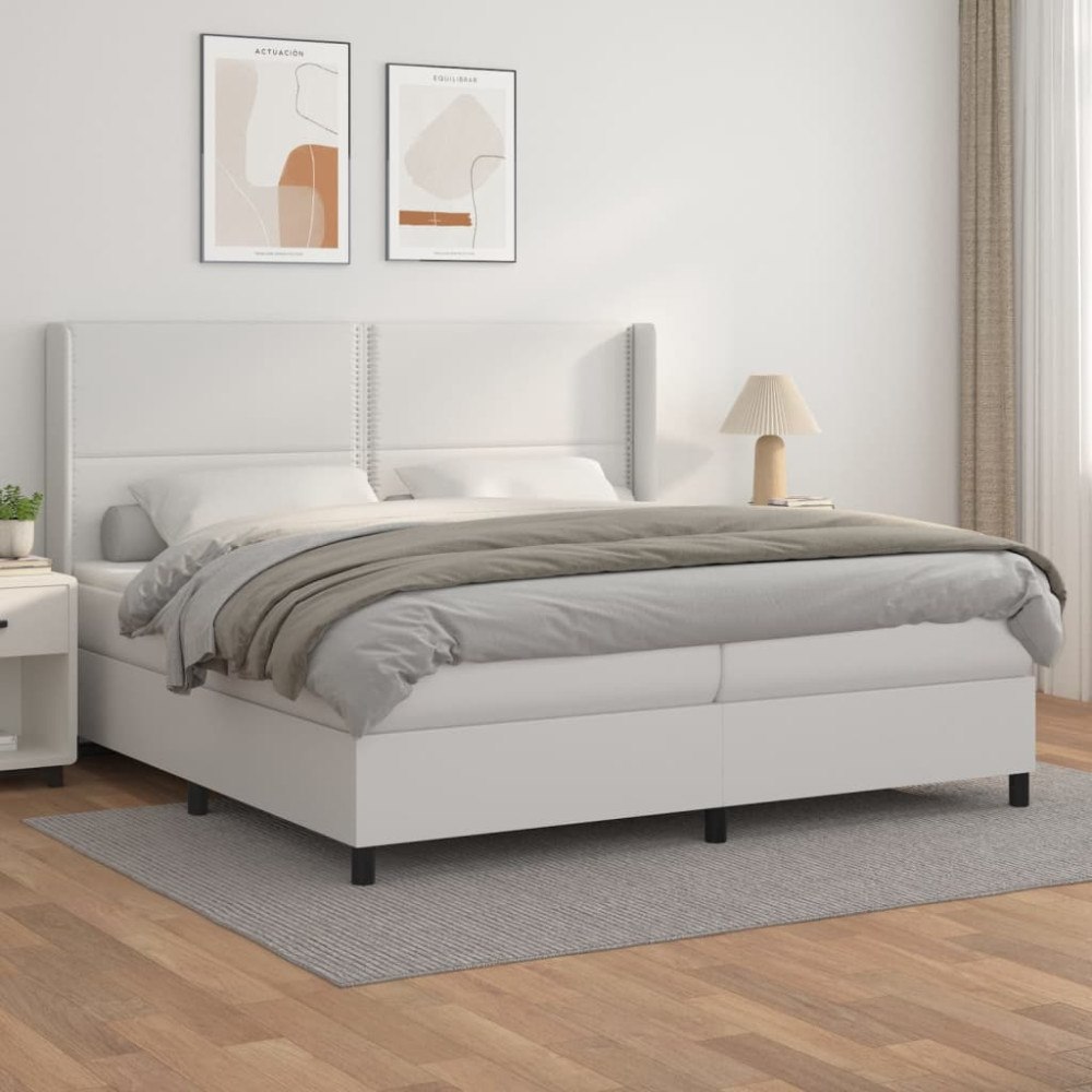 vidaXL Ramsäng med madrass vit 200x200 cm konstläder