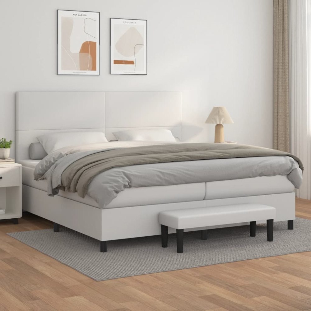 vidaXL Ramsäng med madrass vit 200x200 cm konstläder