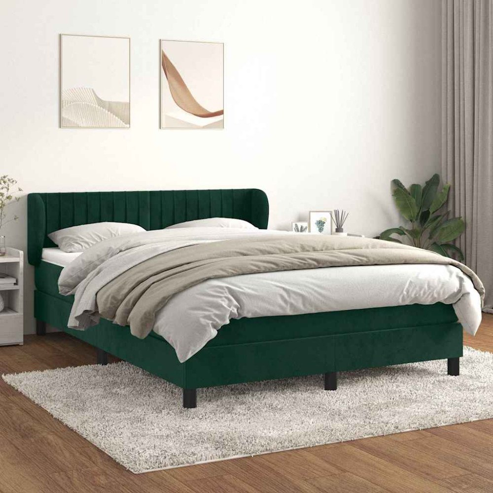 vidaXL Ramsäng med madrass mörkgrön 140x190 cm sammet