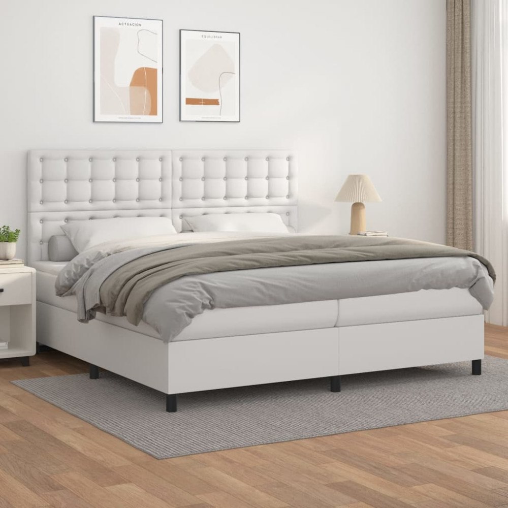 vidaXL Ramsäng med madrass vit 200x200 cm konstläder