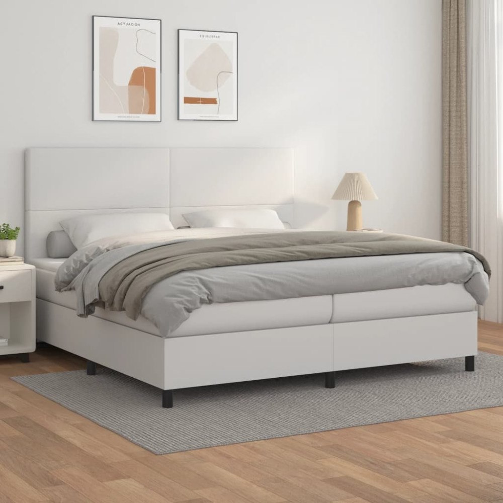 vidaXL Ramsäng med madrass vit 200x200 cm konstläder