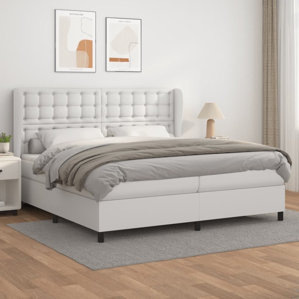 vidaXL Ramsäng med madrass vit 200x200 cm konstläder