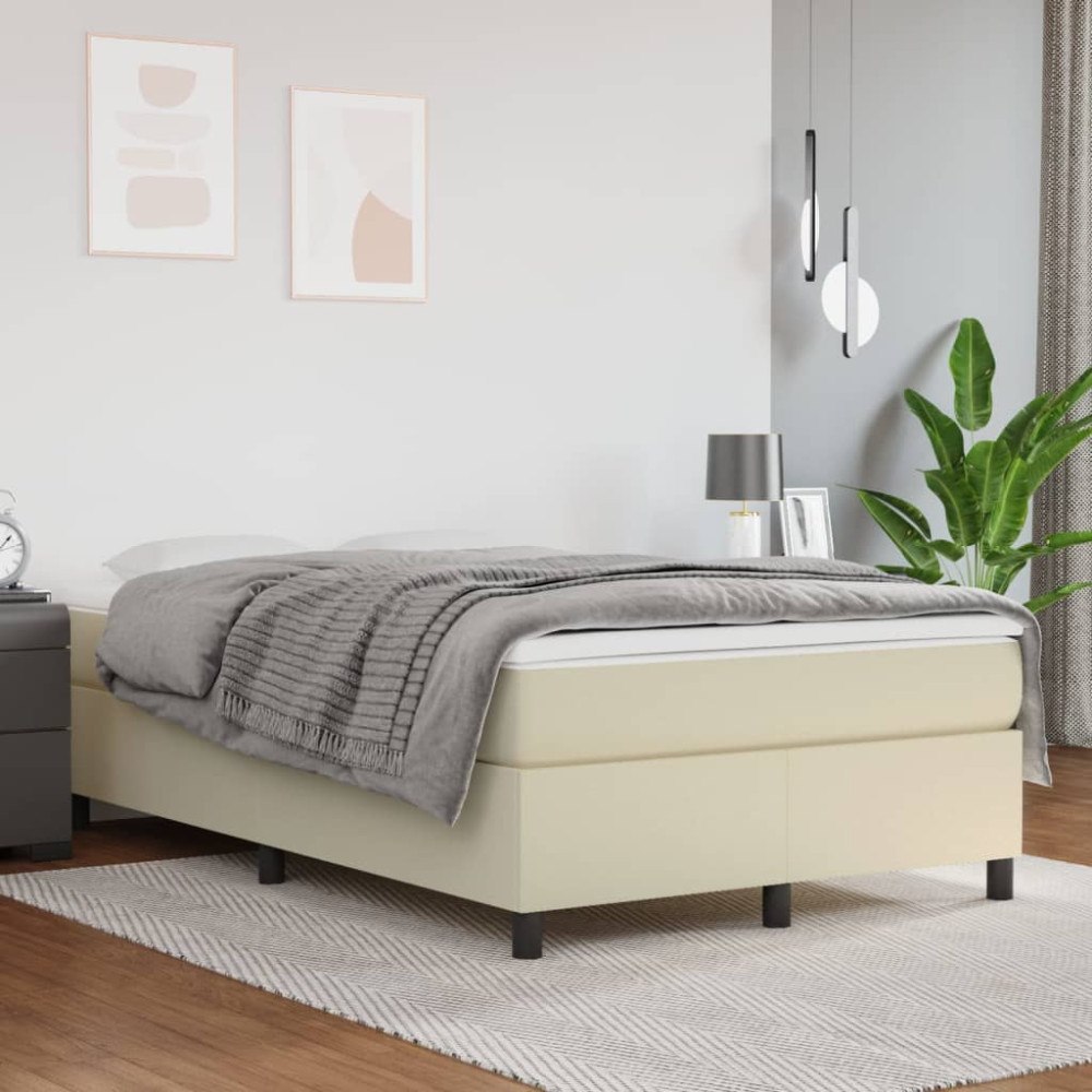 vidaXL Boxspring-sängram gräddvit 120x200 cm konstläder