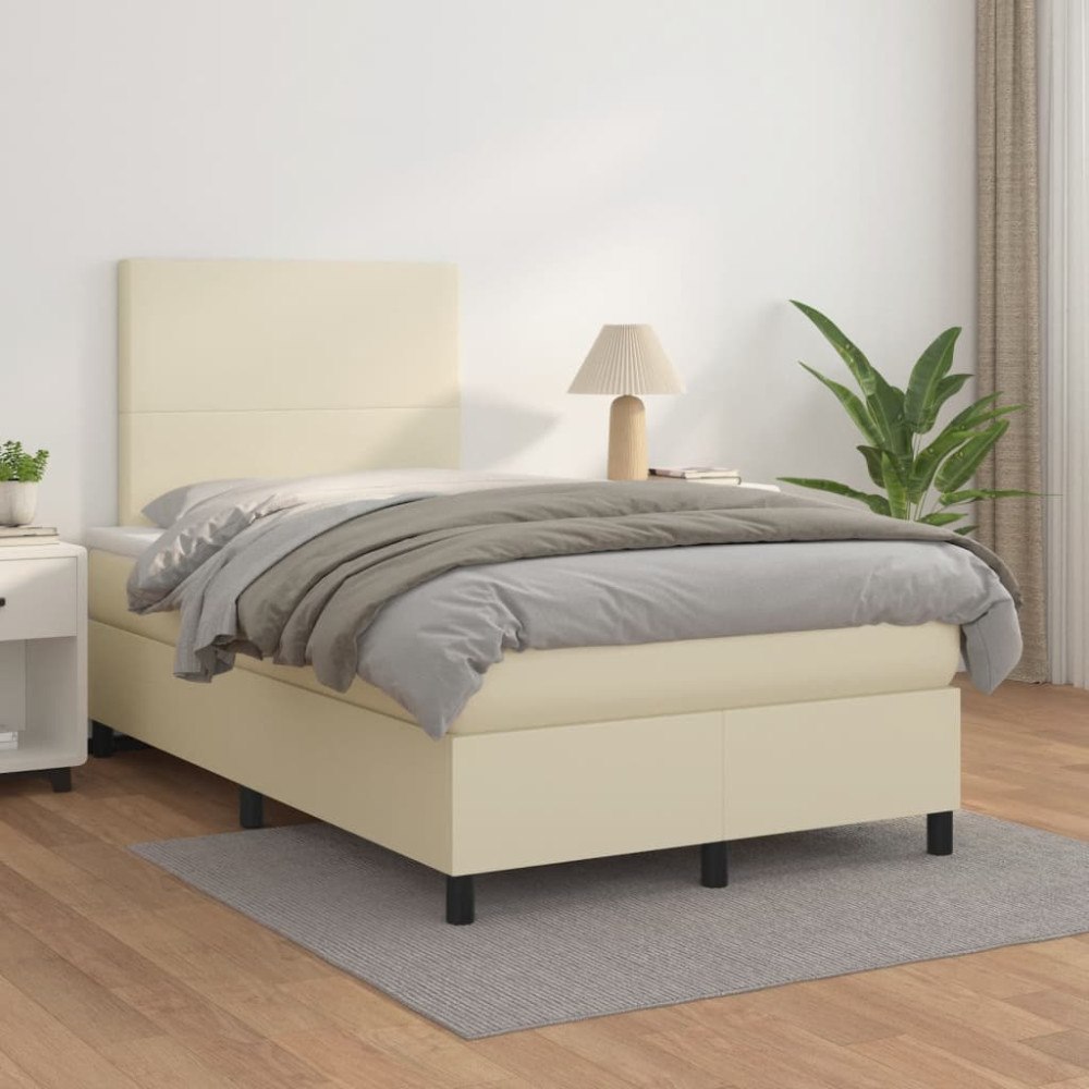 vidaXL Ramsäng med bäddmadrass gräddvit 120x200 cm konstläder