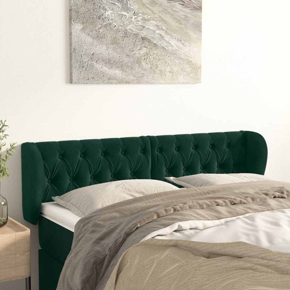 vidaXL Sänggavel med kanter mörkgrön 147x23x78/88 cm sammet