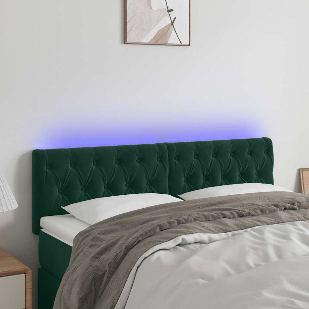 vidaXL Sänggavel LED mörkgrön 144x7x78/88 cm sammet
