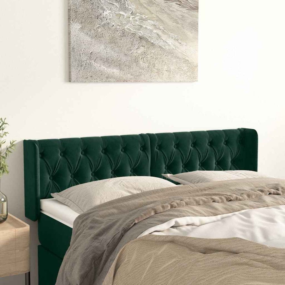 vidaXL Sänggavel med kanter mörkgrön 147x16x78/88 cm sammet