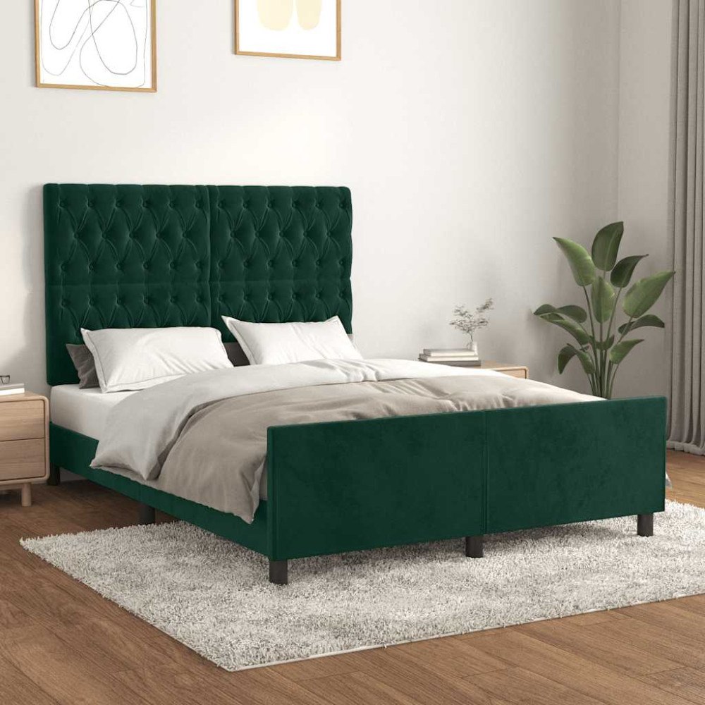 vidaXL Sängram utan madrass mörkgrön 140x200 cm sammet