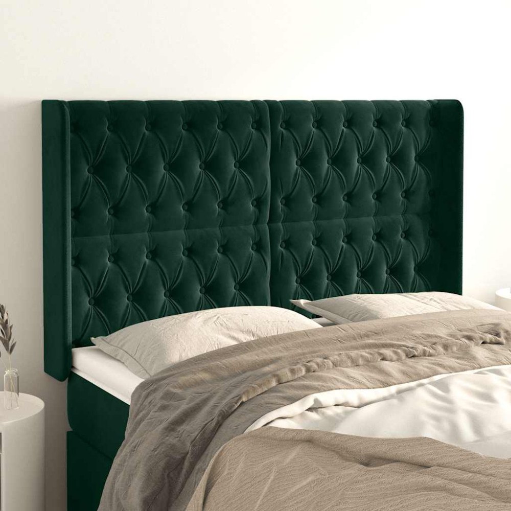 vidaXL Sänggavel med kanter mörkgrön 147x16x118/128 cm sammet