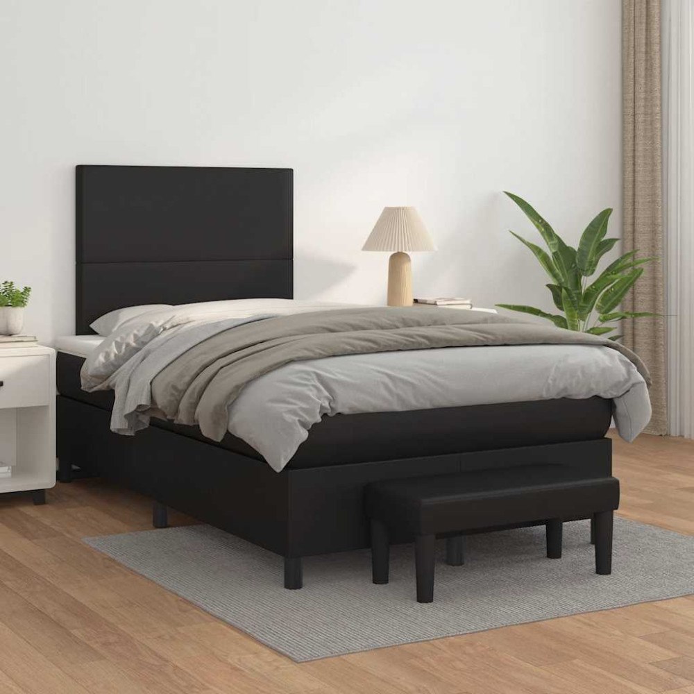 vidaXL Ramsäng med madrass svart 120x200 cm konstläder