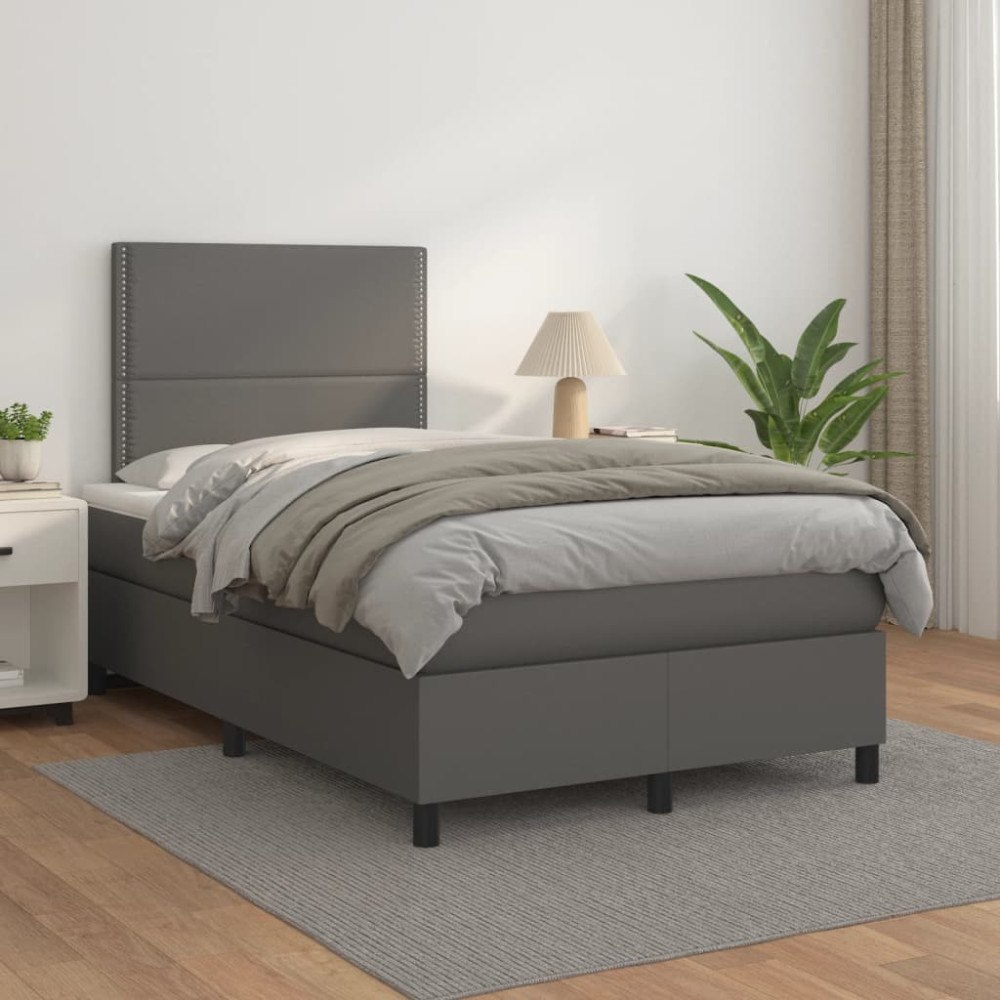 vidaXL Ramsäng med madrass grå 120x200 cm konstläder